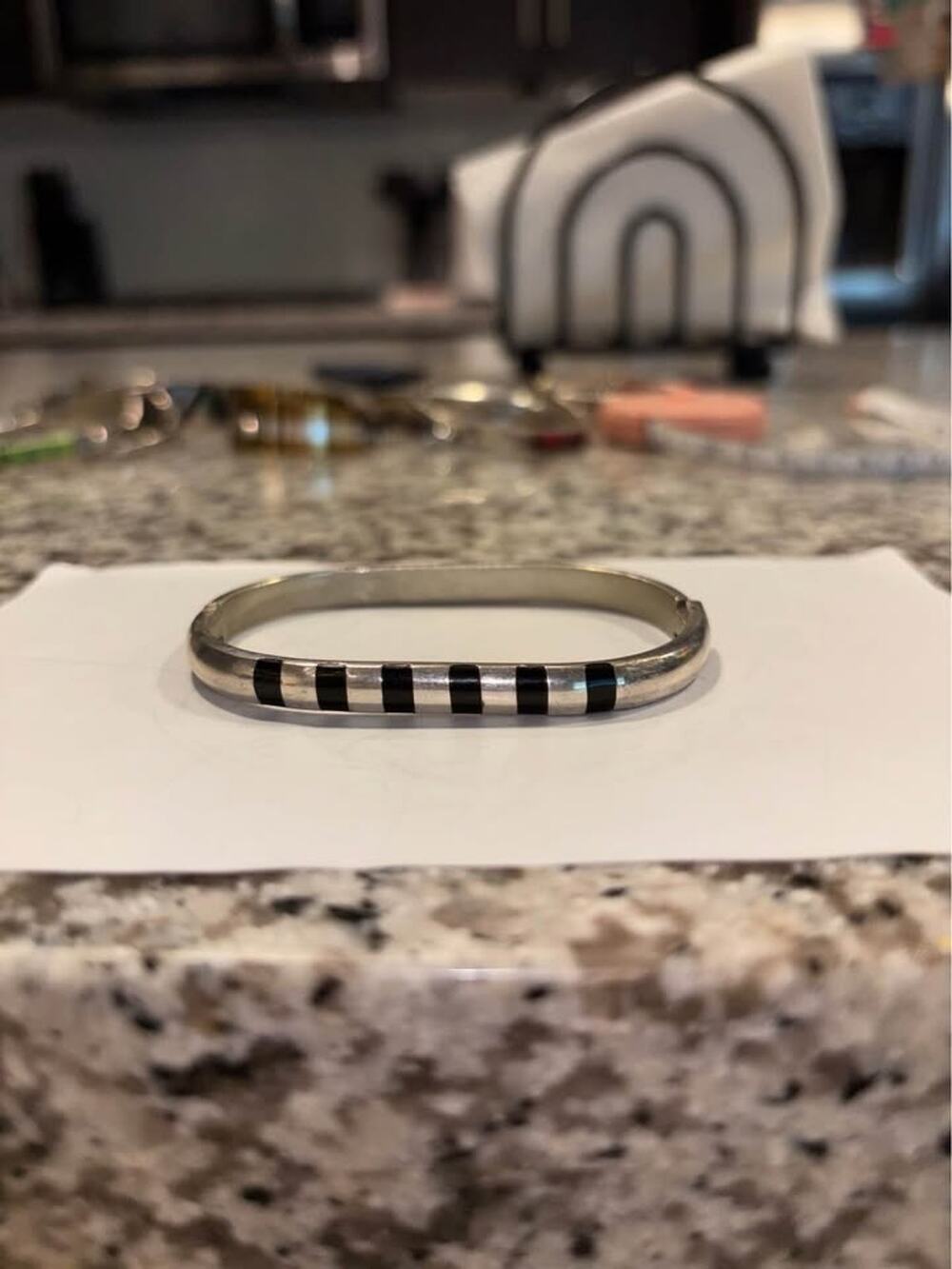 Vintage Mexico Taxco silver-toned Black Onxy Bangle Bracelet